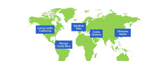 Infographic identifying the Blue Zones