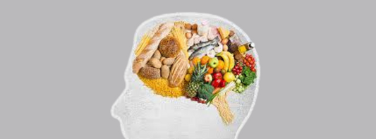 Illustration of gut-brain connection and dietary impact on mood